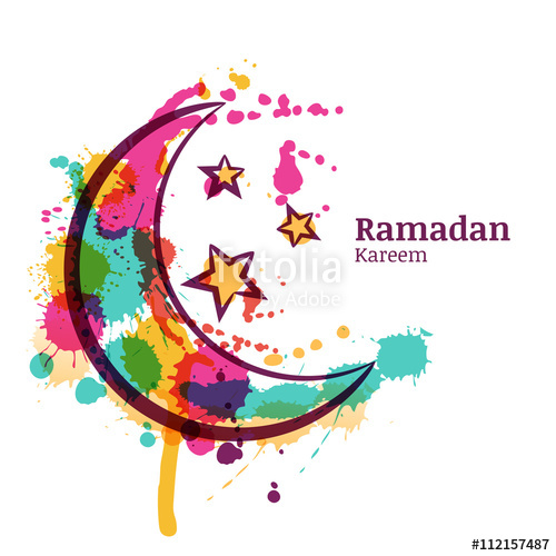 500x500 Ramadan Greeting Card With Watercolor Decorative Moon And Stars