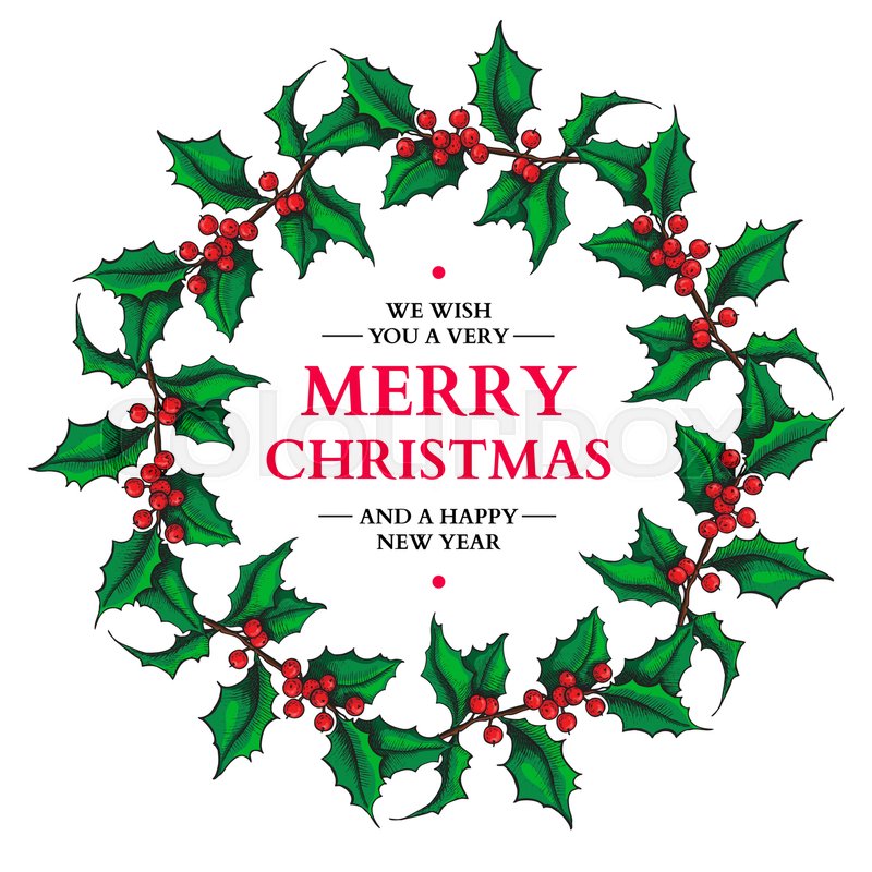 800x800 Christmas Wreath. Vector Hand Drawn Illustration With Holly And