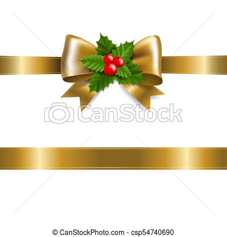 450x470 Golden Bow With Holly Berry With Gradient Mesh, Vector... Eps