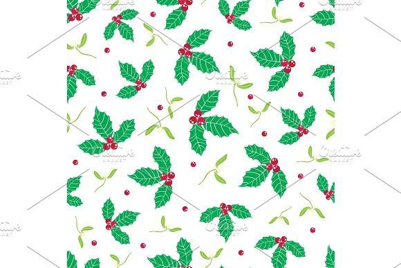580x387 Vector Green, Red Holly Berry And Mistletoe Holiday Seamless