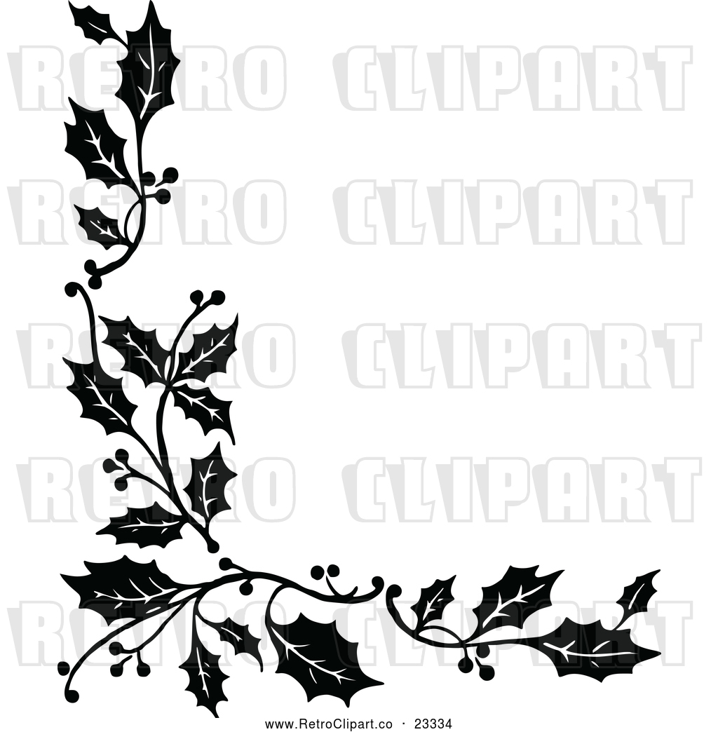 1024x1044 Vector Clip Art Of Retro Corner Border Of Christmas Holly Sprigs