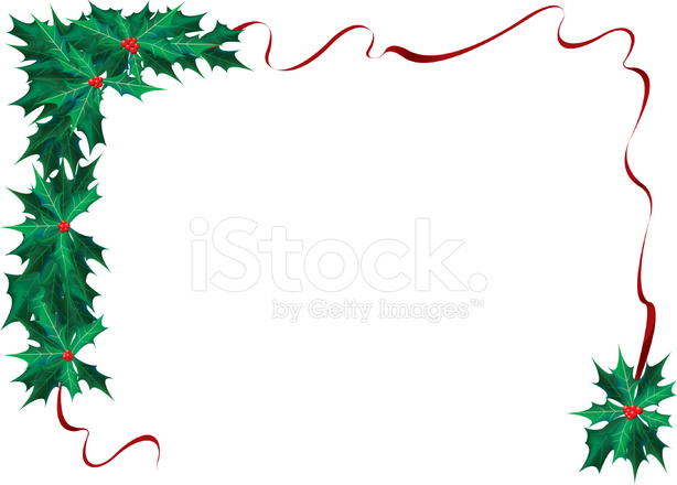 614x440 Christmas Holly Ribbon Border Stock Vector
