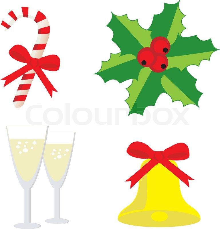 769x800 Christmas Set 3 (Bell, Two Glass Of Champagne, Candy Cane, Holly