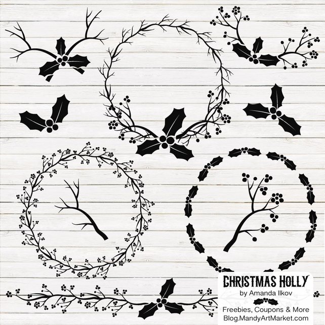 642x642 Professional Black Christmas Holly Clipart Amp Holly Vector Set Etsy