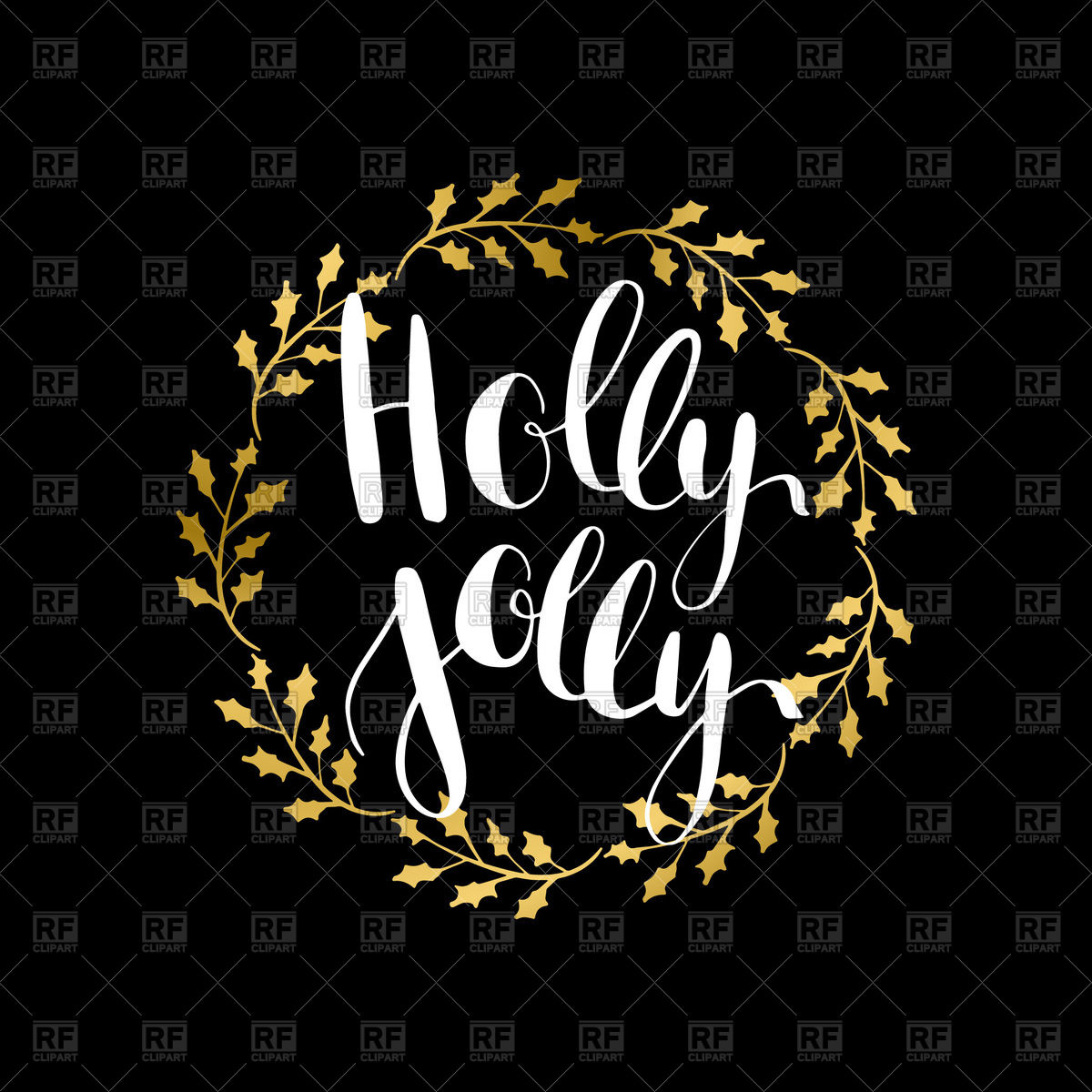 1200x1200 Inscriotion Holly Jolly Inside Golden Holly Wreath Vector Image