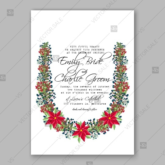 540x540 Poinsettia Wedding Invitation Red Floral Wreath Vector Card