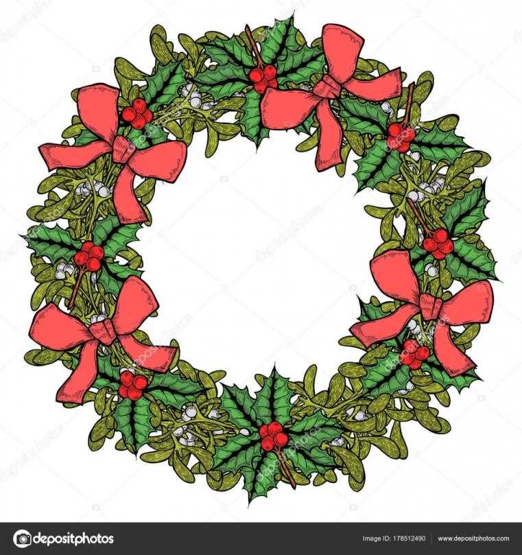 761x809 Vector Draw Mistletoe Wreath Christmas Stock Vector