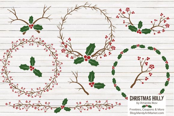 580x386 Christmas Vector Holly Wreaths By Amanda Ilkov On Creative Market