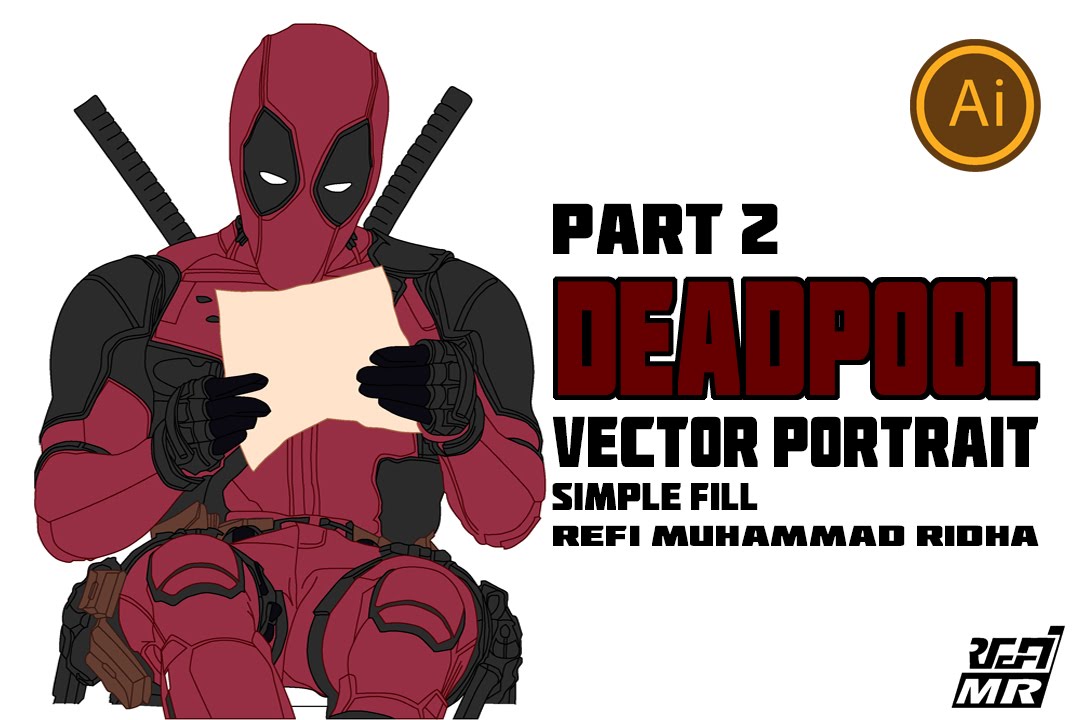 1080x720 Deadpool Vector Portrait [Simple Fill] Adobe Illustrator Hollywood
