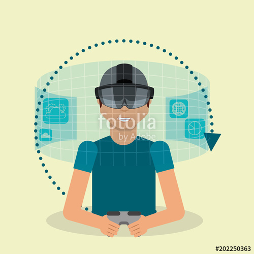 500x500 Young Man With Virtual Reality Goggles And Hologram Vector