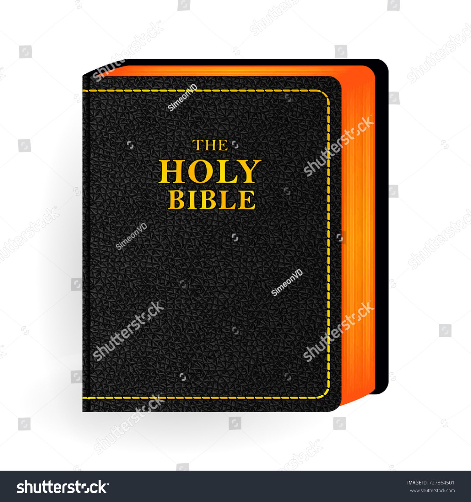 1500x1600 Holy Bible. Vector Vintage Leather Black Book. Isolated On White