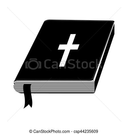 450x470 Monochrome Silhouette With Holy Bible With Ribbon Vector Illustration.