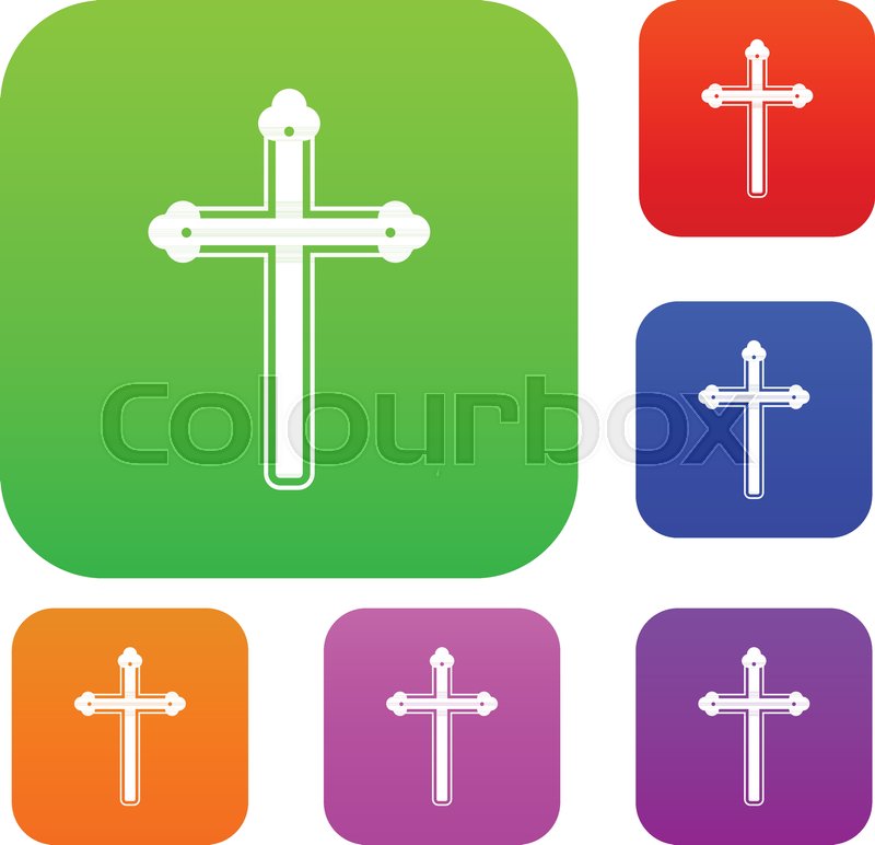 800x772 Holy Cross Set Icon Color In Flat Style Isolated On White