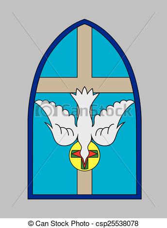 344x470 Dove Holy Spirit With Cross Church Window, Art Vector Design.