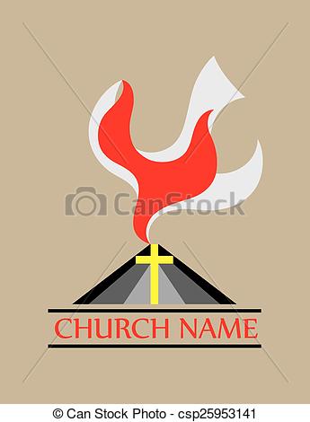 345x470 Dove Fire Holy Spirit Church, Art Vector Design.