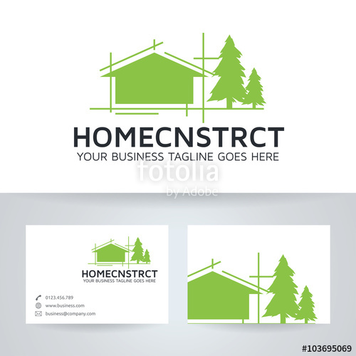 500x500 Home Construction Vector Logo With Business Card Template Stock
