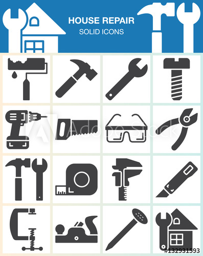 397x500 House Repair And Construction Vector Icons Set, Hand Tools For