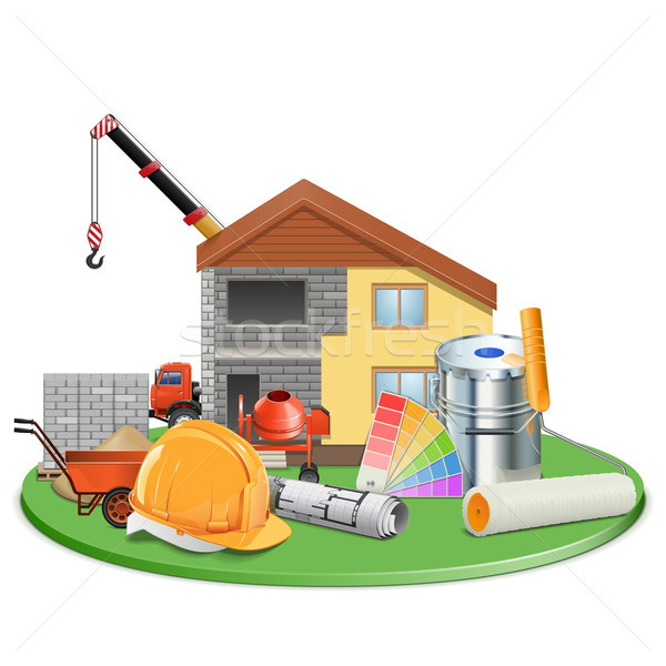 600x600 Vector Cottage Construction Vector Illustration Dashadima