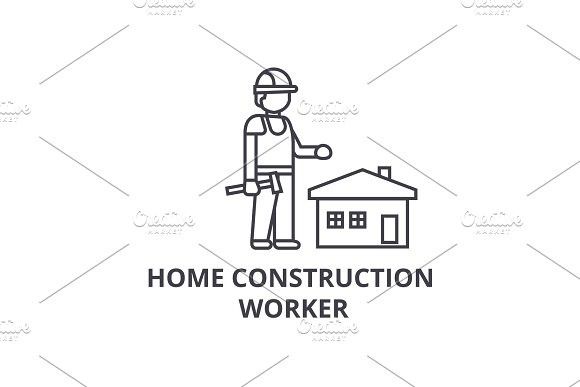 580x387 Home Construction Worker Vector Line Icon, Sign, Illustration On