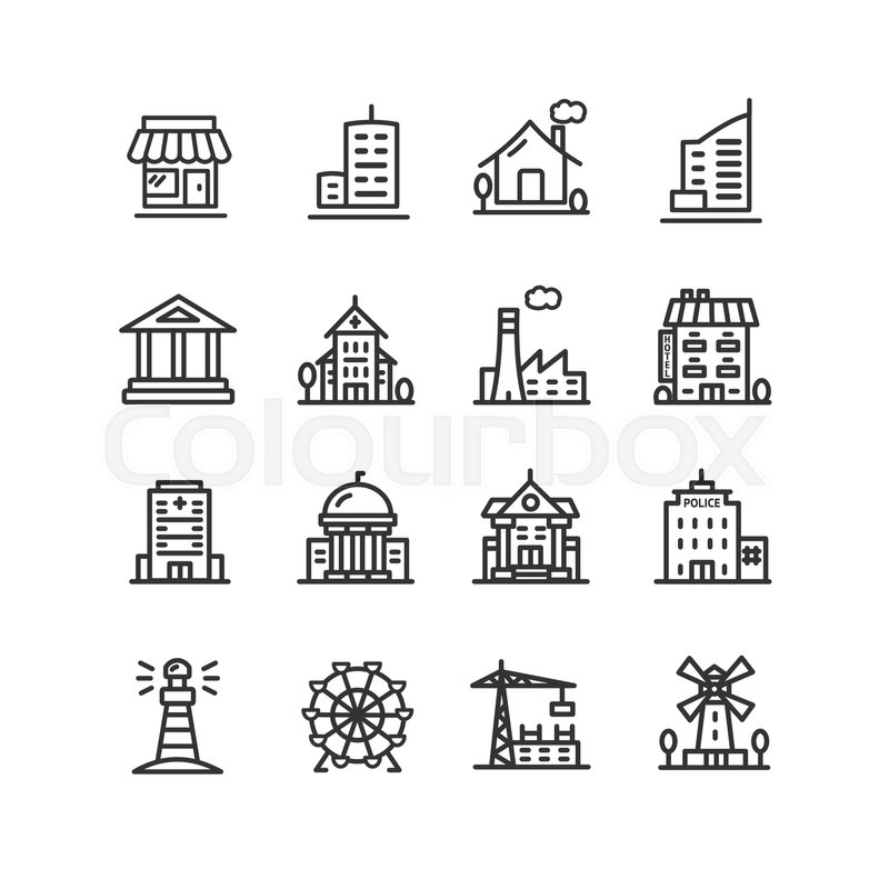 800x800 Building House Or Home Black Thin Line Icon Set For Web And App
