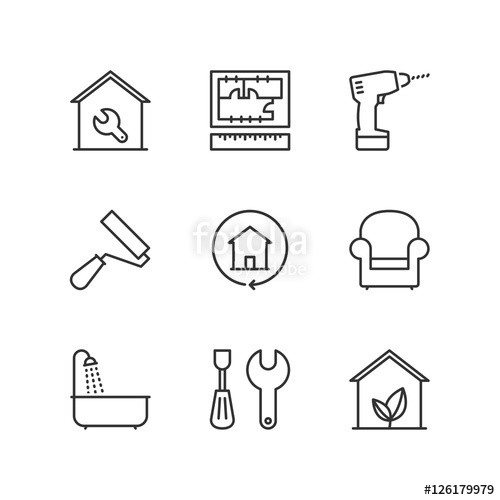 500x500 Line Icons. Home Improvement. Flat Symbols Stock Image And