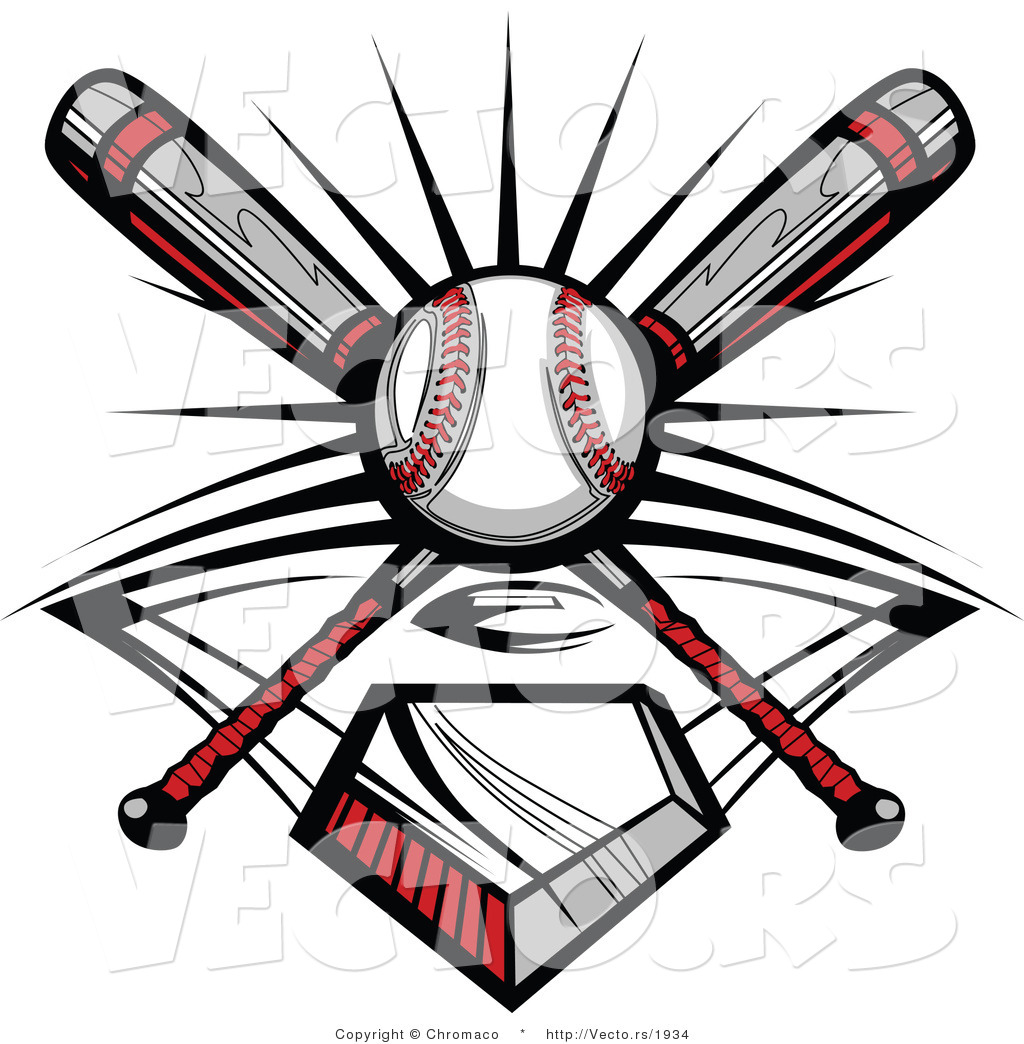 1024x1044 Vector Of A Ball And 2 Baseball Bats Crossed Over Home Plate By