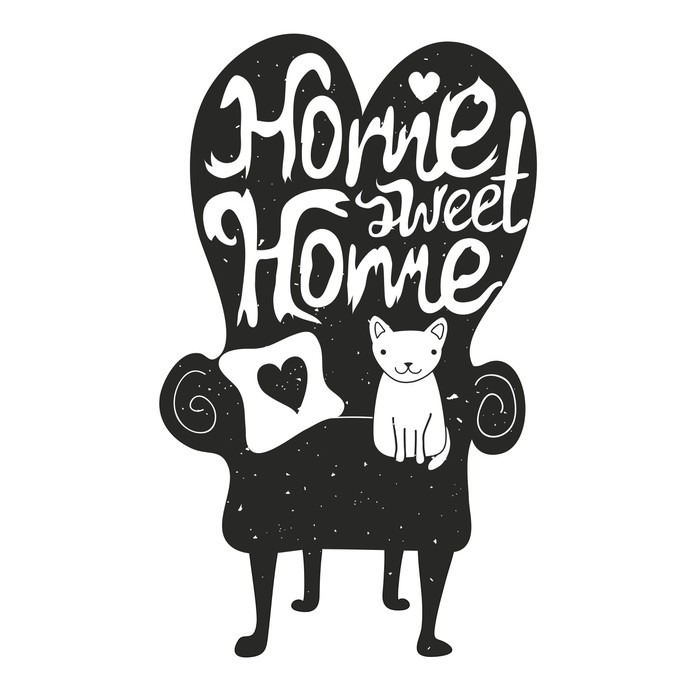 700x700 Home Sweet Home. Vector Illustration With White Cat Sitting On