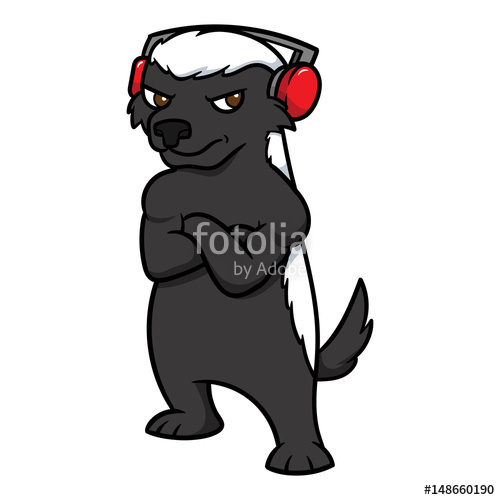 500x500 Cartoon Honey Badger Wearing Headphones Vector Illustration Stock