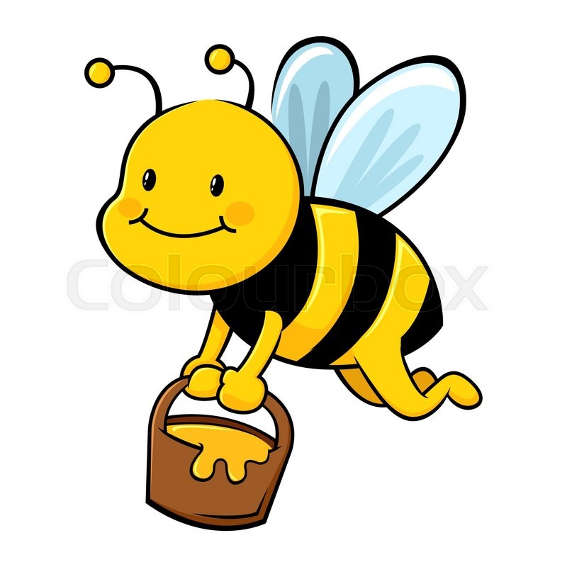 800x800 Honey Bee Carry A Bucket Full Of Honey, Vector Cartoon Stock