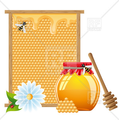 397x400 Glass Pot Of Honey And Honeycomb Vector Image Vector Artwork Of