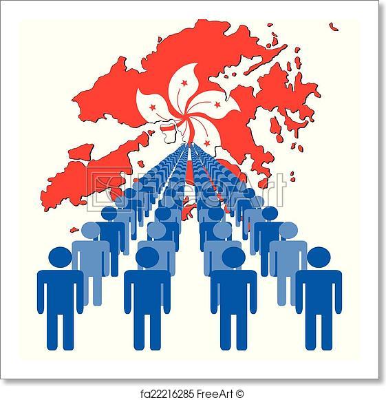 561x581 Free Art Print Of People With Hong Kong Map Flag. Lines Of People