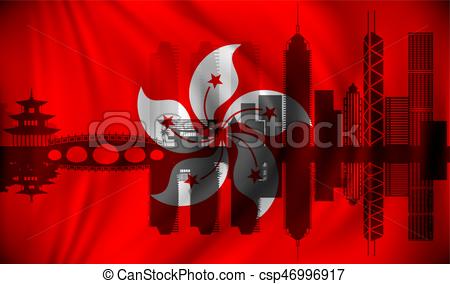 450x284 Flag Of Hong Kong With Skyline