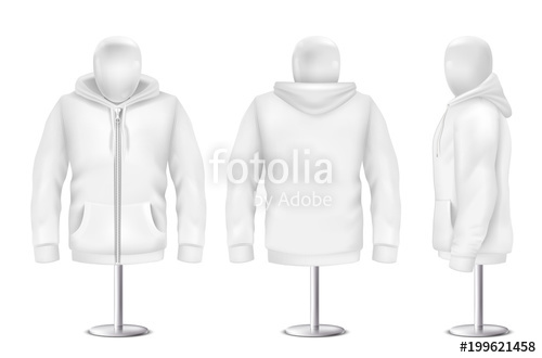500x330 Vector 3d Realistic White Hoodie, Front, Back, Side View Of