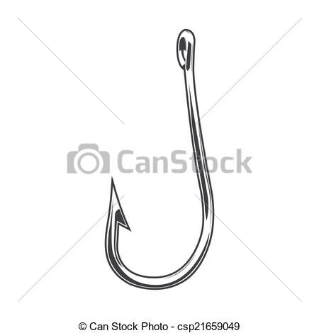 450x470 Fishing Hook Isolated On A White Background. Line Art. Modern