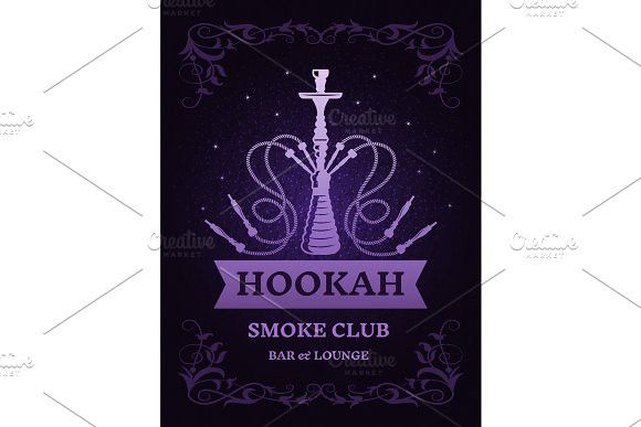 580x387 Poster For Smoke Club With Illustration Of Hookah. Vector Template