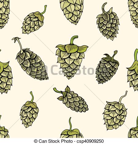 450x470 Seamless Pattern With Green Hops. Vector Illustration.