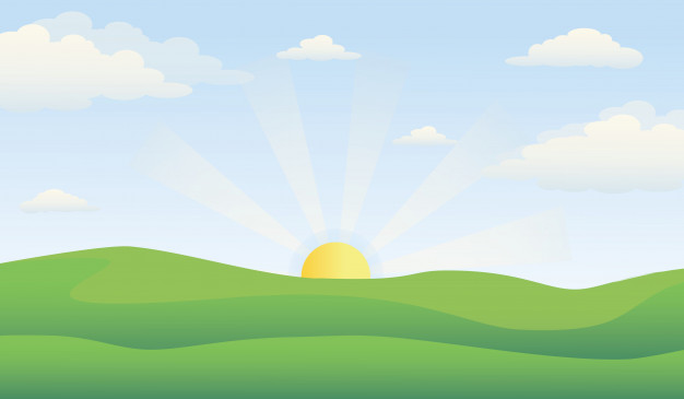 626x365 Green Meadow Landscape With Sunrise On The Horizon Vector