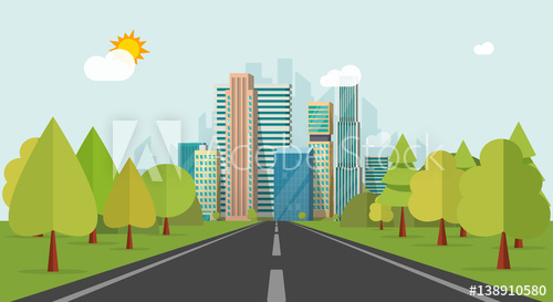 500x273 Road Way To City Buildings On Horizon Vector Illustration, Highway