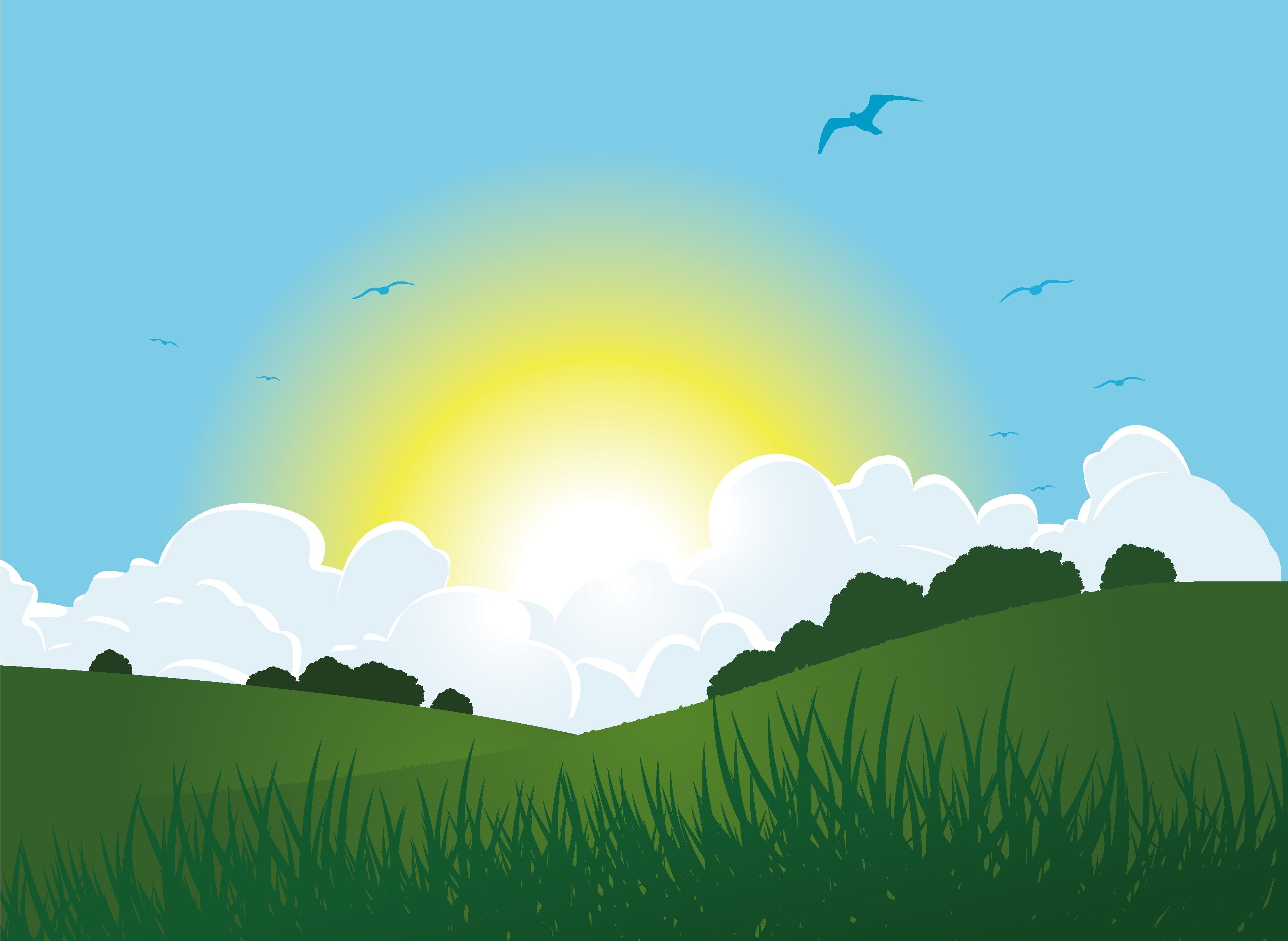 3543x2588 Wallpaper Sunlight, Illustration, Hill, Grass, Sky, Field
