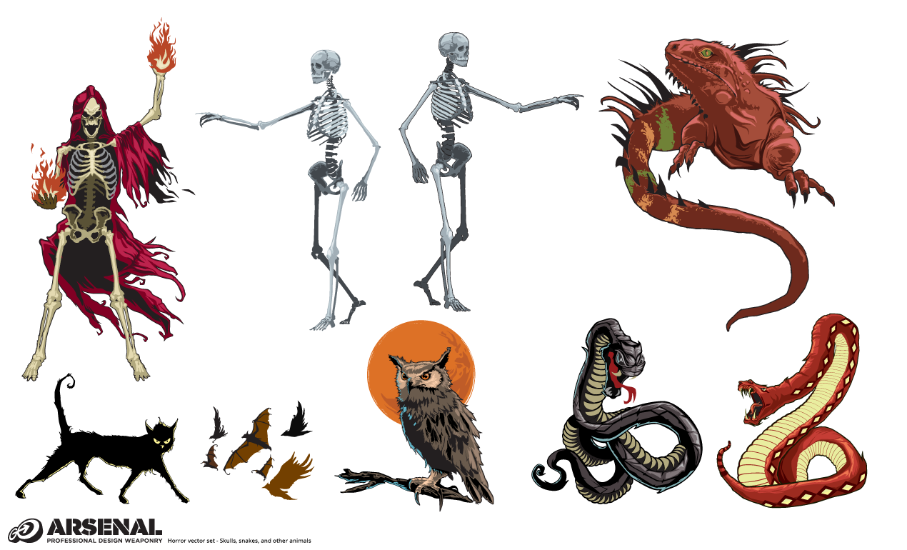 1270x770 Snakes And Skulls Halloween Vector Pack By Go Media