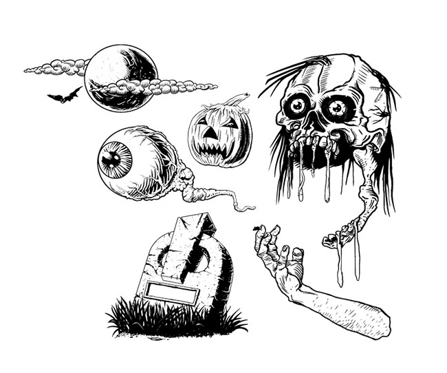 650x542 Vector Horror Human Skull Eye Grave Elbow Illustration