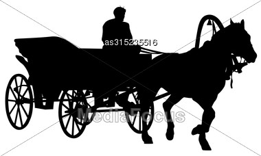 380x228 Silhouette Horse And Carriage With Coachman Vector Illustration