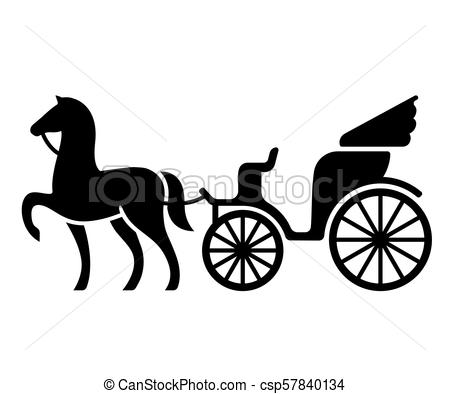 450x394 Vintage Horse Drawn Carriage. Stylized Silhouette Of Horse And