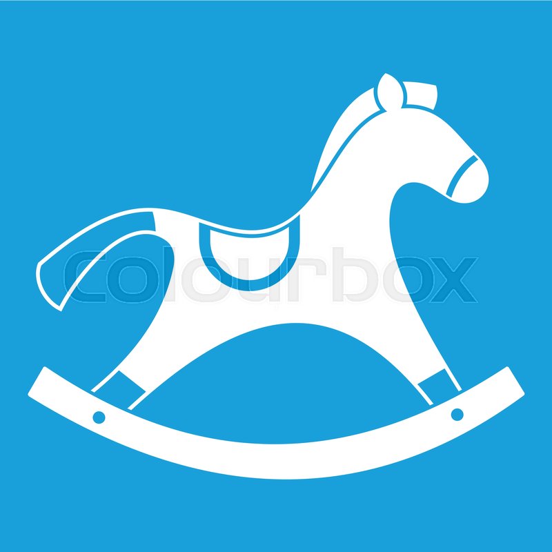 800x800 Rocking Horse Icon White Isolated On Blue Background Vector