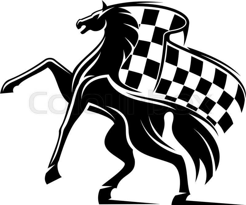 800x668 Horse With Waving Checkered Flag. Stallion Horse Race Icon. Car