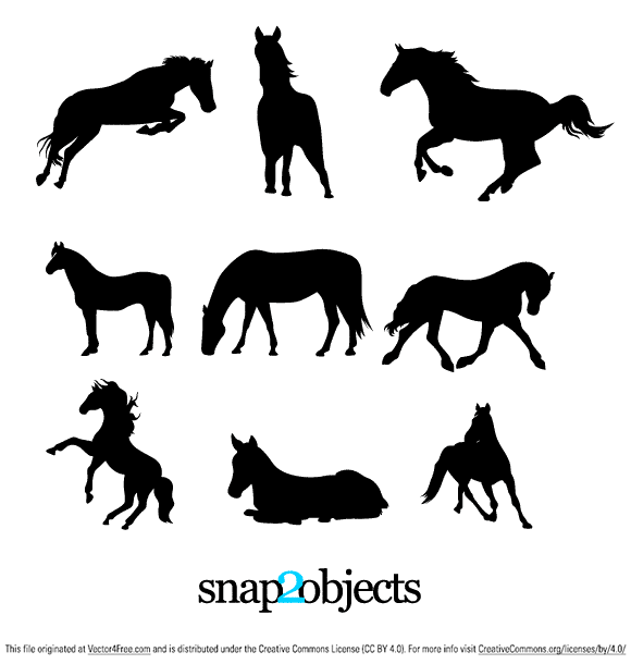580x610 Free 9 Horses Vector Silhouettes