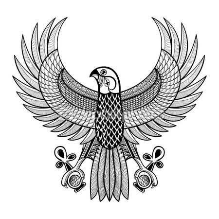 450x450 Hand Drawn Artistically Egypt Horus Falcon, Patterned Ra Bird In
