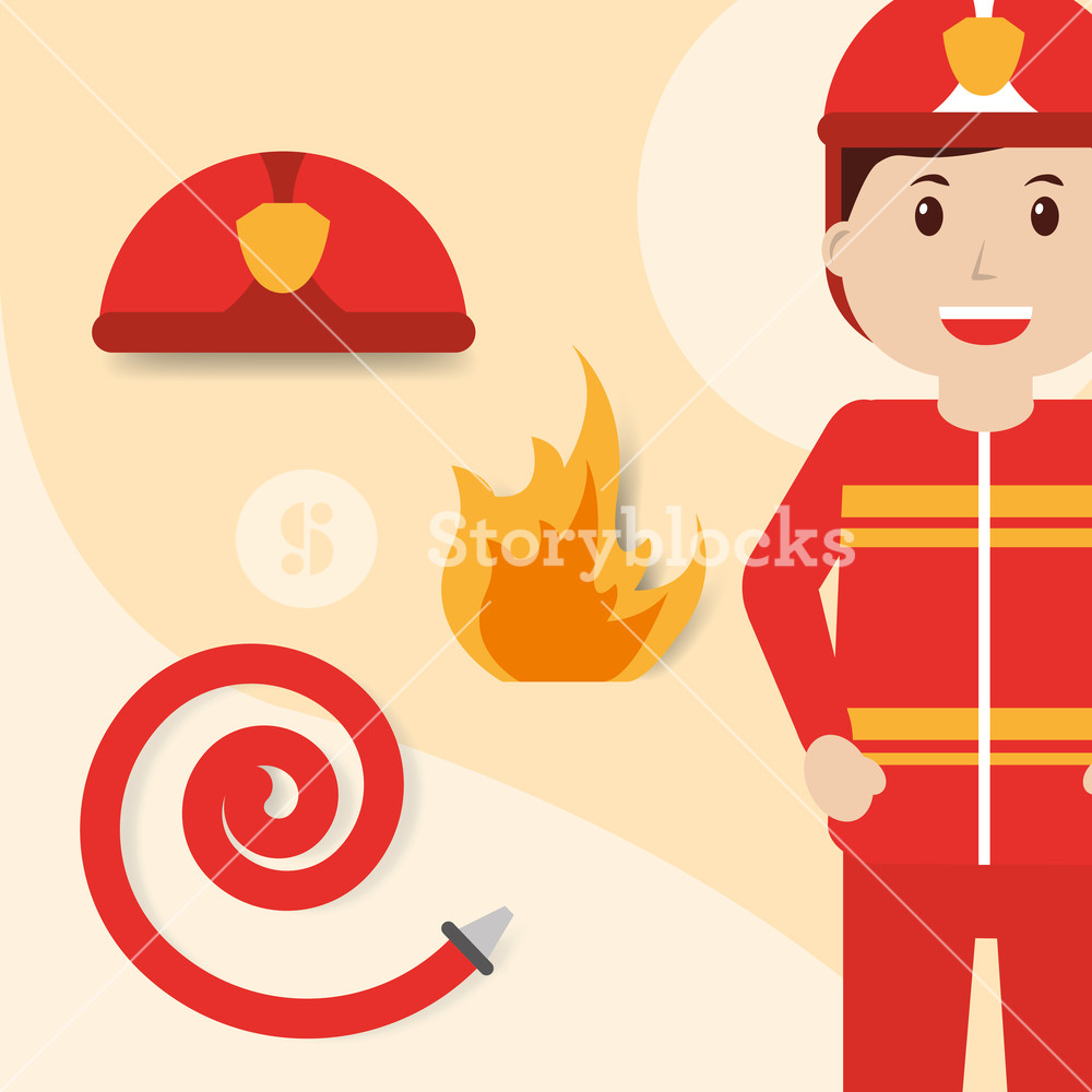 1000x1000 Firefighter In Uniform Helmet With Fire And Large Hose Vector