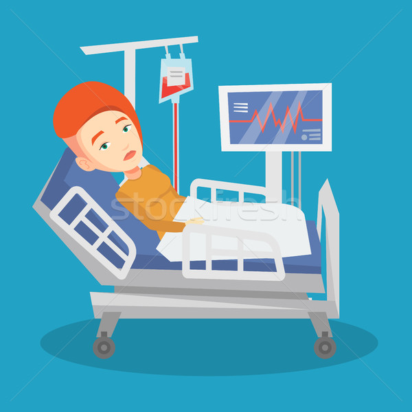 600x600 Man Lying In Hospital Bed Vector Illustration. Vector Illustration