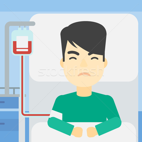 600x600 Patient Lying In Hospital Bed Vector Illustration. Vector